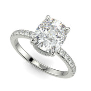 Pauline Cushion Cut Pave Hidden Halo 4 Prong Claw Set Engagement Ring Setting - Nivetta